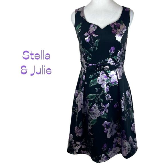 Stella & Julie Black W Metallic Floral Print Party WhimsiGoth Dress NWOT Size 6 - Picture 2 of 13